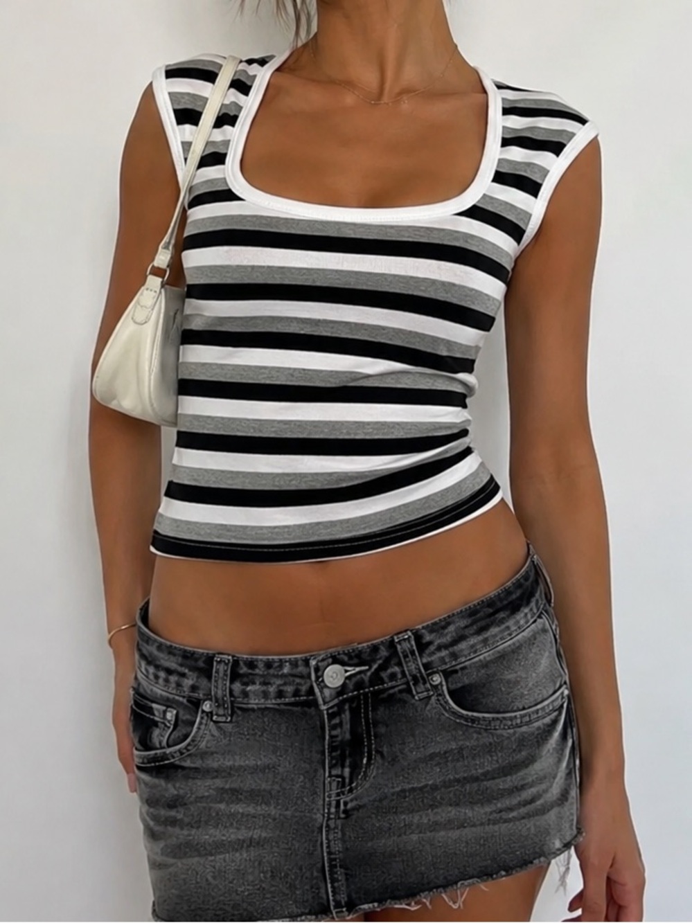 Vintage Hard Tail Forever Striped Scoop Neck Baby Tee Top One Size NWT